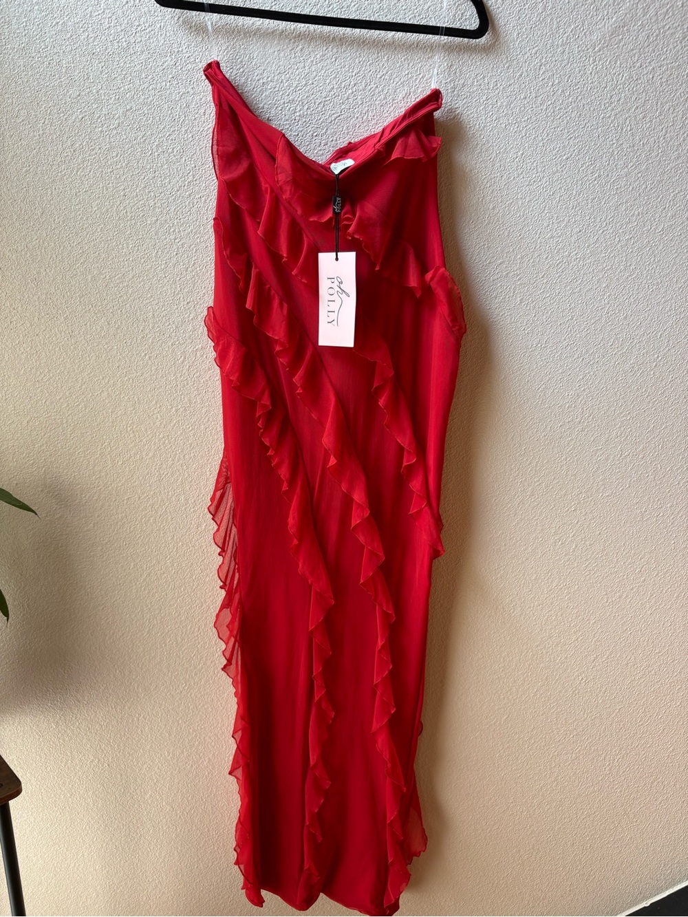 Oh Polly Nevali Bandeau Ruffle Detail Maxi Dress in Red - Picture 6 of 7